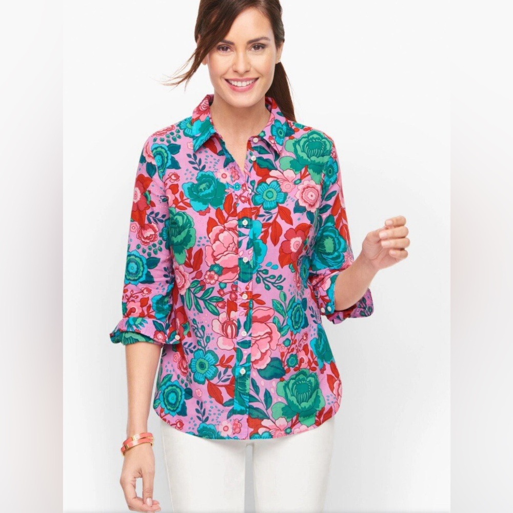 Talbots Vibrant Floral Button Down Shirt
